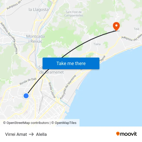 Virrei Amat to Alella map