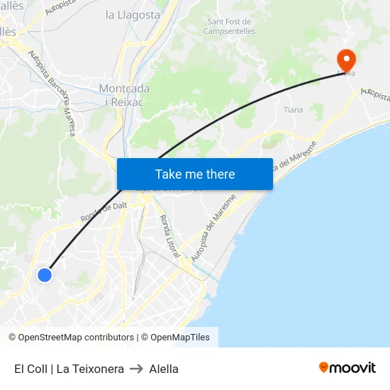 El Coll | La Teixonera to Alella map
