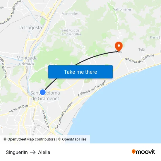 Singuerlín to Alella map