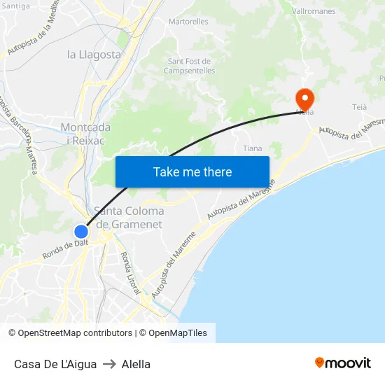 Casa De L'Aigua to Alella map