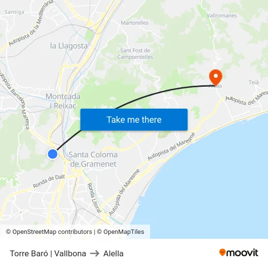 Torre Baró | Vallbona to Alella map