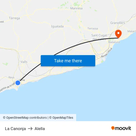 La Canonja to Alella map