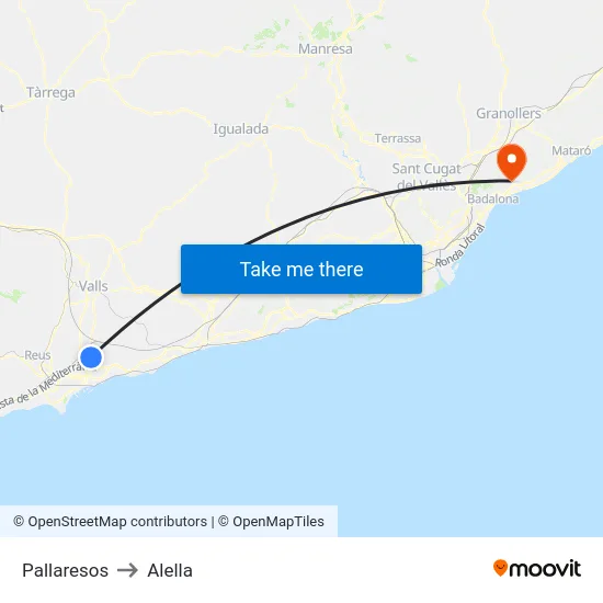 Pallaresos to Alella map