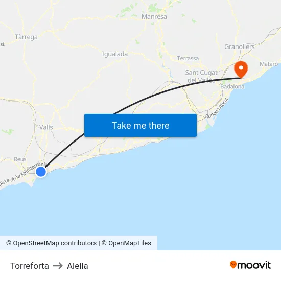 Torreforta to Alella map