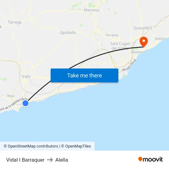 Vidal I Barraquer to Alella map