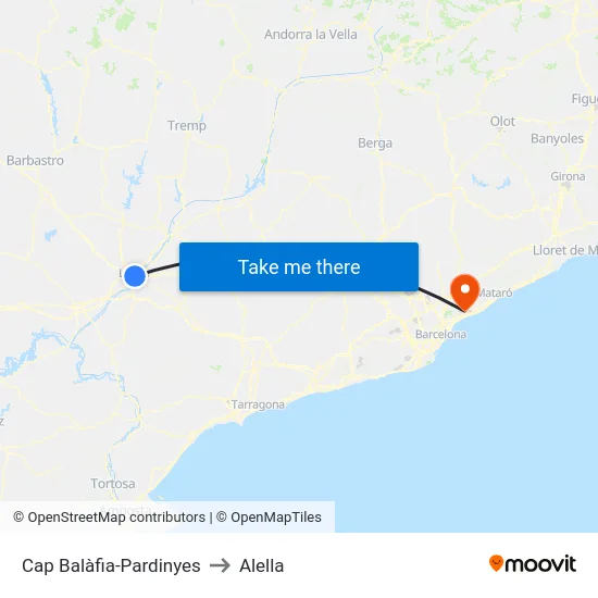 Cap Balàfia-Pardinyes to Alella map