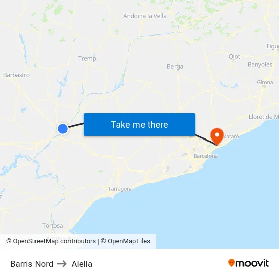 Barris Nord to Alella map