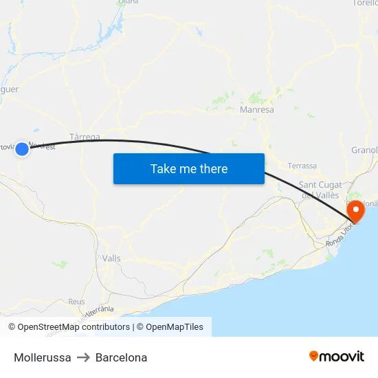 Mollerussa to Barcelona map
