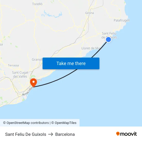 Sant Feliu De Guíxols to Barcelona map
