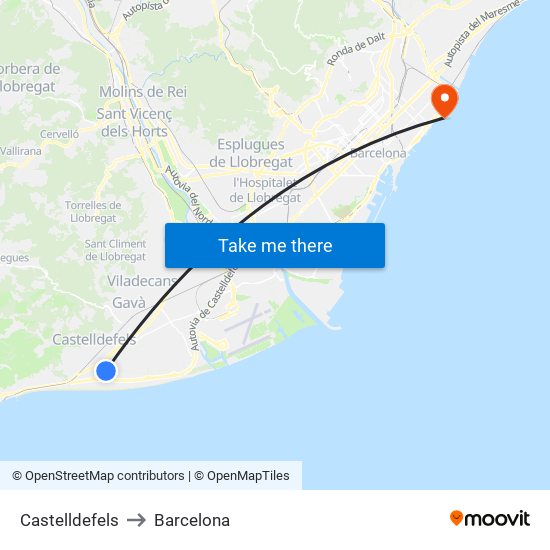 Castelldefels to Barcelona map