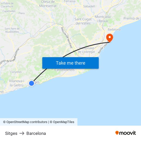 Sitges to Barcelona map