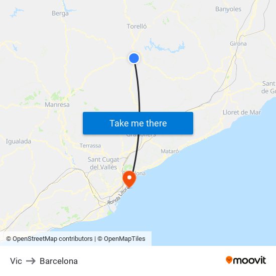 Vic to Barcelona map