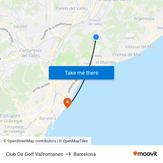 Club De Golf Vallromanes to Barcelona map