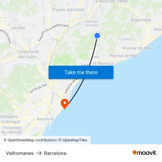 Vallromanes to Barcelona map