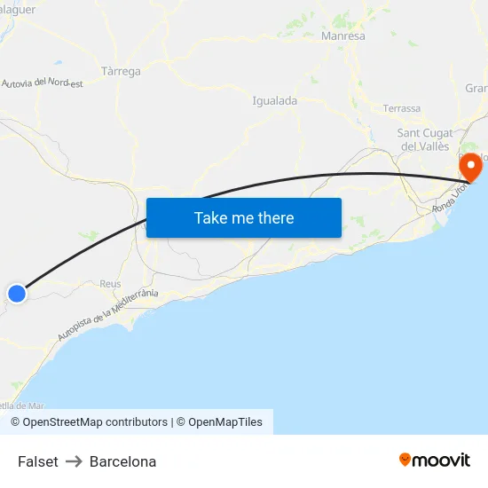 Falset to Barcelona map