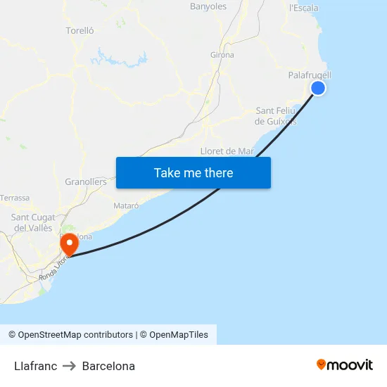 Llafranc to Barcelona map