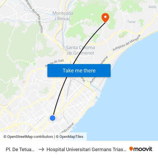 Pl. De Tetuan 24 to Hospital Universitari Germans Trias I Pujol map