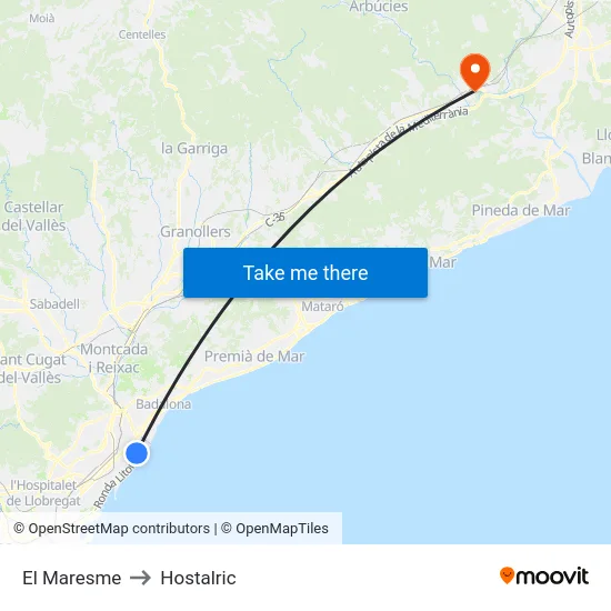 El Maresme to Hostalric map