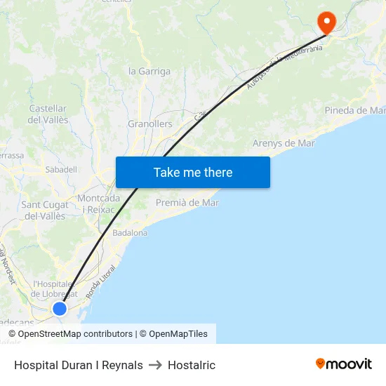 Hospital Duran I Reynals to Hostalric map