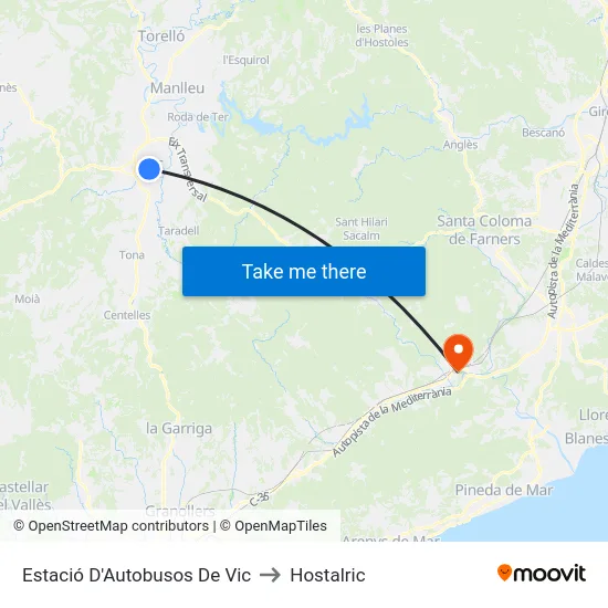 Estació D'Autobusos De Vic to Hostalric map