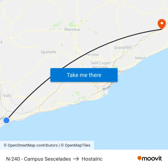 N-240 - Campus Sescelades to Hostalric map