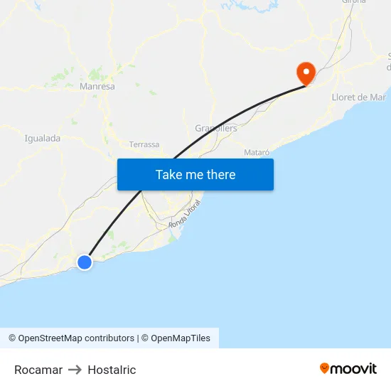 Rocamar to Hostalric map