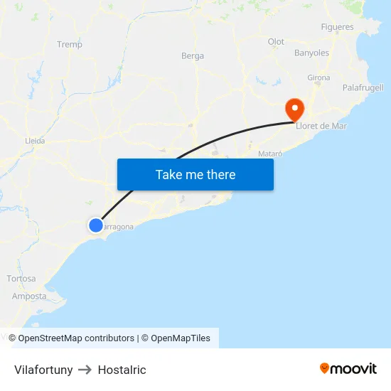 Vilafortuny to Hostalric map