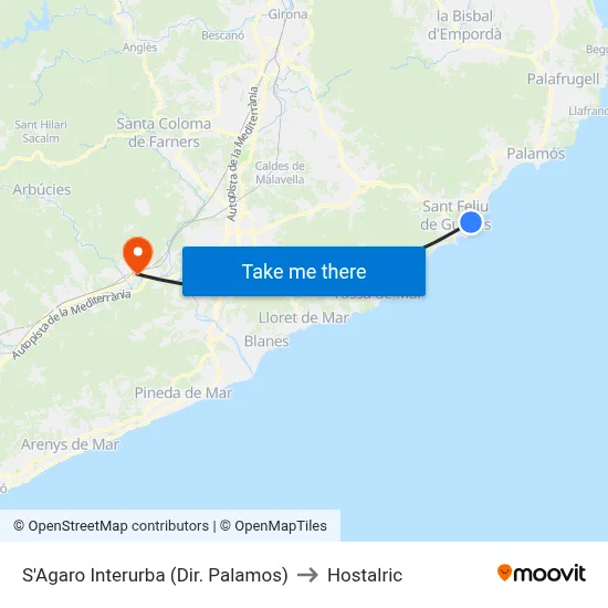 S'Agaro Interurba (Dir. Palamos) to Hostalric map