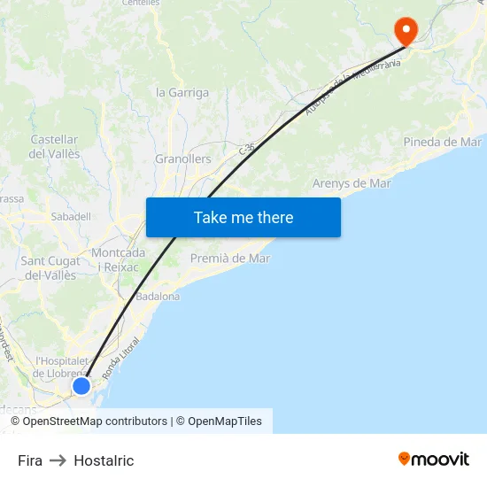 Fira to Hostalric map