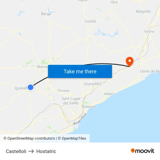 Castellolí to Hostalric map