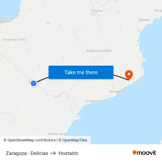 Zaragoza - Delicias to Hostalric map