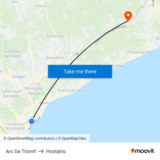 Arc De Triomf to Hostalric map