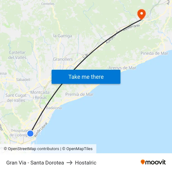 Gran Via - Santa Dorotea to Hostalric map
