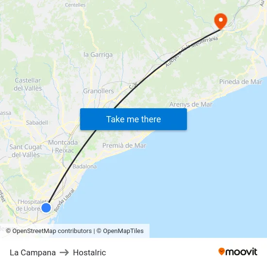 La Campana to Hostalric map