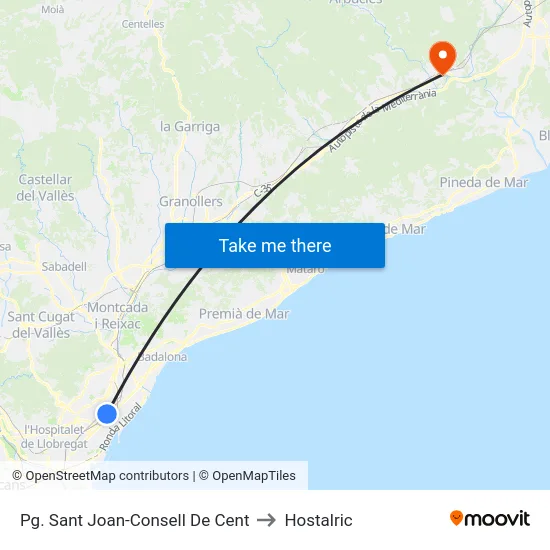 Pg. Sant Joan-Consell De Cent to Hostalric map
