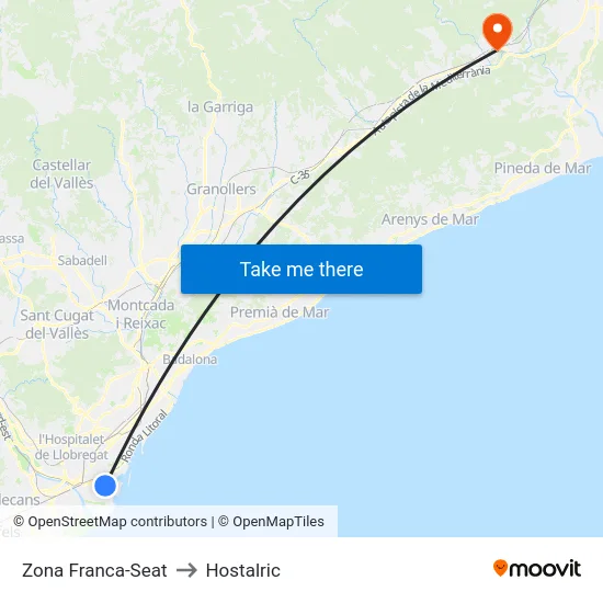 Zona Franca-Seat to Hostalric map