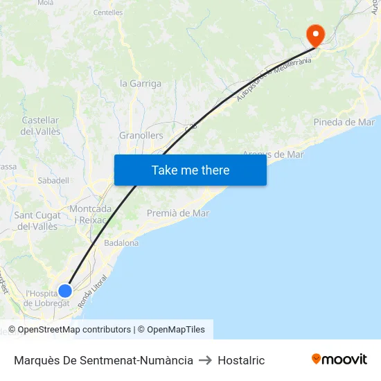 Marquès De Sentmenat-Numància to Hostalric map