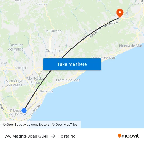 Av. Madrid-Joan Güell to Hostalric map