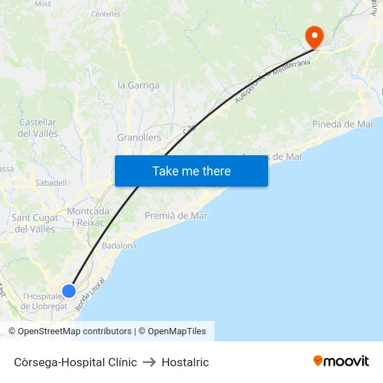 Còrsega-Hospital Clínic to Hostalric map