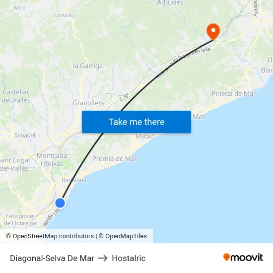 Diagonal-Selva De Mar to Hostalric map