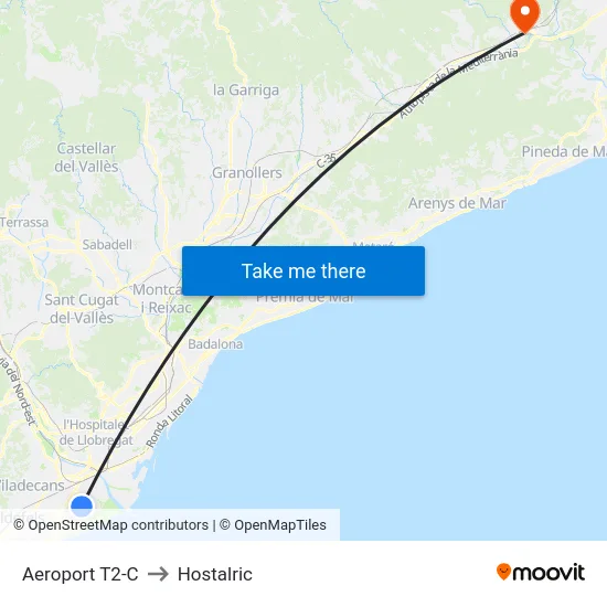 Aeroport T2-C to Hostalric map