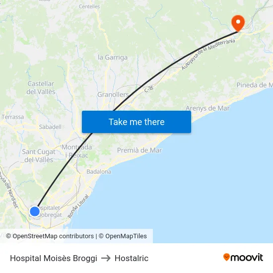 Hospital Moisès Broggi to Hostalric map