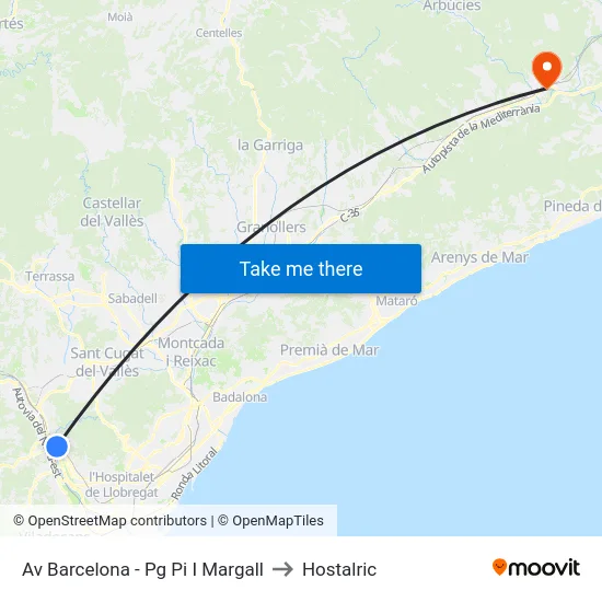Av Barcelona - Pg Pi I Margall to Hostalric map