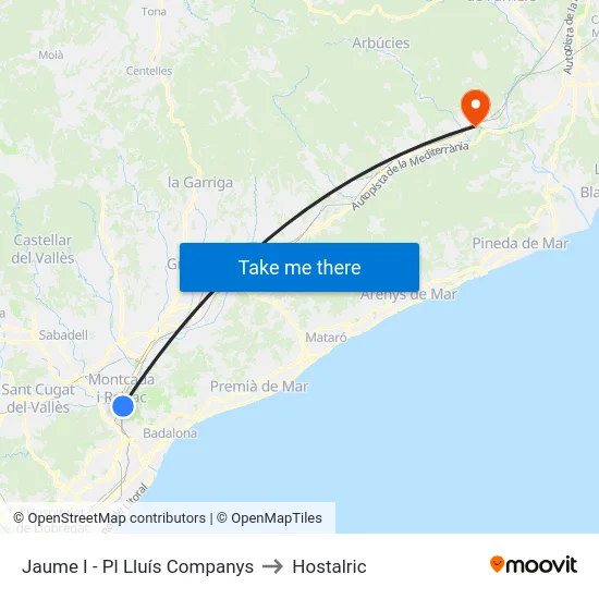 Jaume I - Pl Lluís Companys to Hostalric map