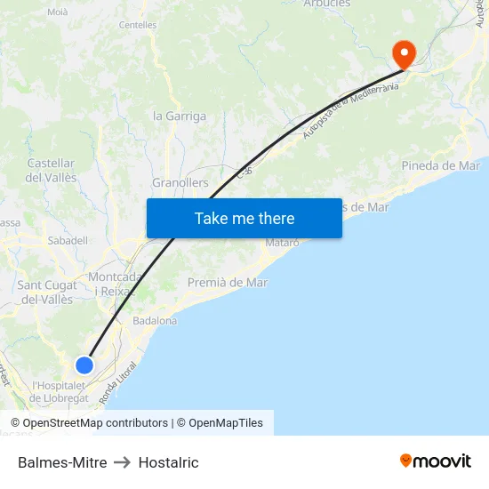 Balmes-Mitre to Hostalric map