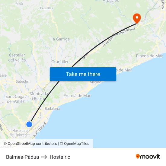 Balmes-Pàdua to Hostalric map