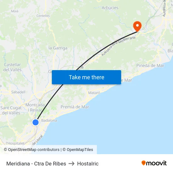 Meridiana - Ctra De Ribes to Hostalric map