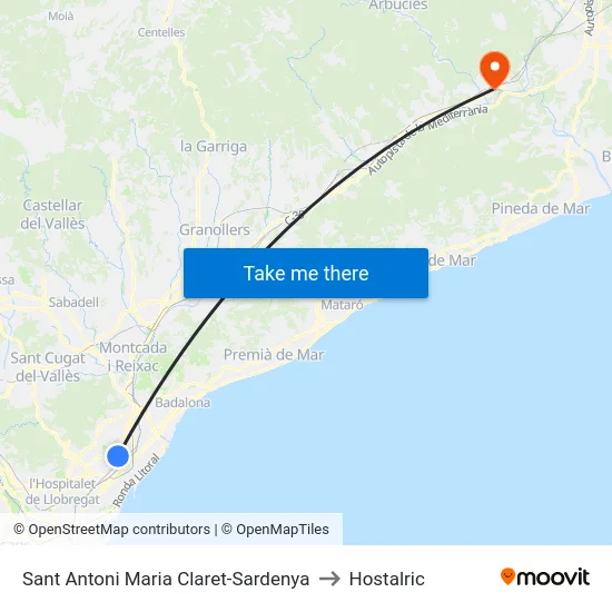 Sant Antoni Maria Claret-Sardenya to Hostalric map
