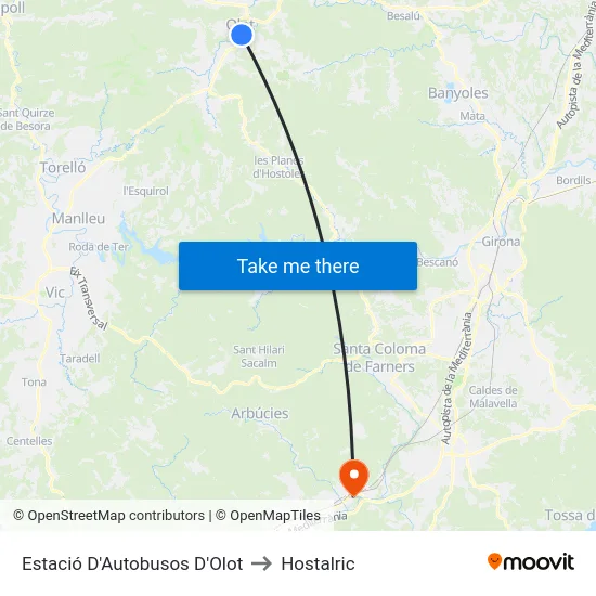 Estació D'Autobusos D'Olot to Hostalric map
