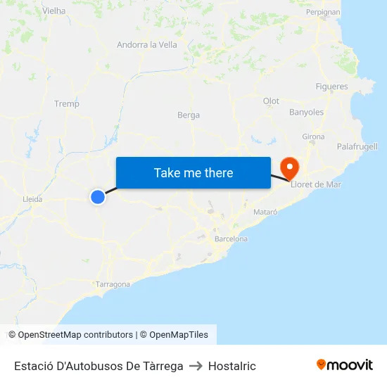 Estació D'Autobusos De Tàrrega to Hostalric map